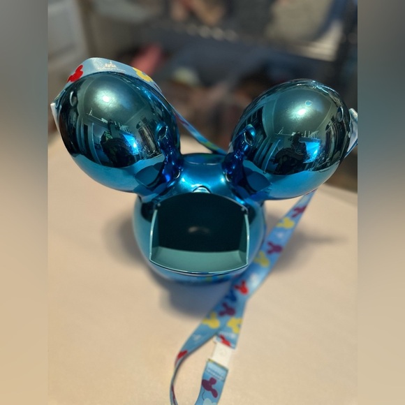 Disney Parks Disneyland Blue Metallic Mickey Balloon Souvenir Popcorn Bucket - Picture 3 of 4